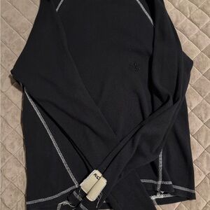 Black Thermal Long Sleeve Top with Contrast Stitching